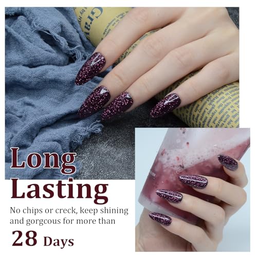 Dip Powder Glitter Wine Red for Valentine, Red Dip Powder Nail 1 Oz Nail Dipping Powder French Nail Art for Starter Manicure Salon DIY at Home, Fall Winter Dip Powder Colors Long Lasting