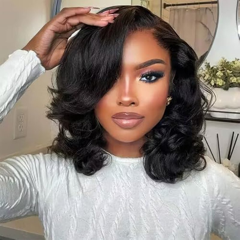 mscoco Bob Wig Human Hair 5¡¿6 Natural Black Body Wave Lace Front Wigs Human Hair Pre-bleached knots Glueless Bob Wig Human Hair Glueless Wigs Human Hair for Black Women Body Wave Human Hair Wig