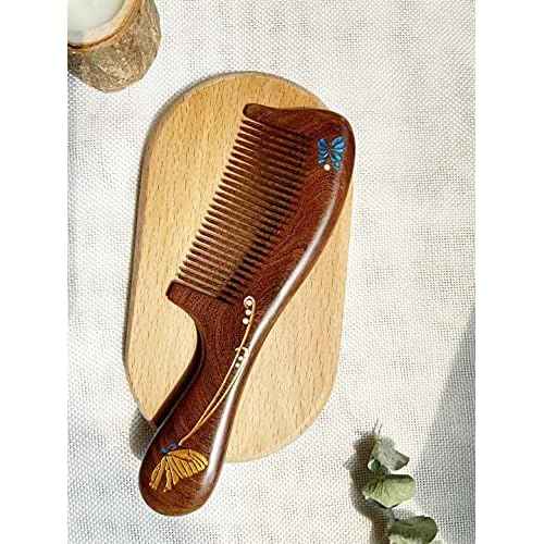 Wooden Comb, Natural Handmade Comb, Fine Teeth Sandalwood Comb for Wavy,Thick,Thin,hair, Straight hair, No Static No Snag Reduce Tangle Combs for Men Women Kids,Wooden Hair Comb with Handle