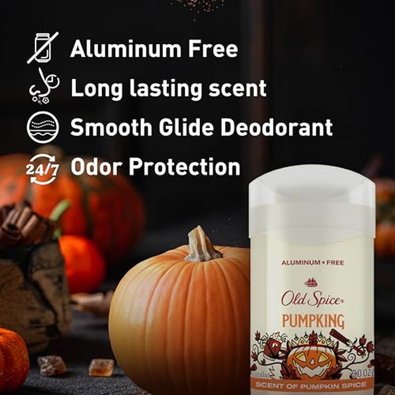 Old Spice Aluminum Free Deodorant for Men, Holidudes Limited Edition, 24/7 Holiday Freshness, Odor Protection, Stocking Stuffer, PumpKing Pumpkin Spice Scent, 3.0 oz