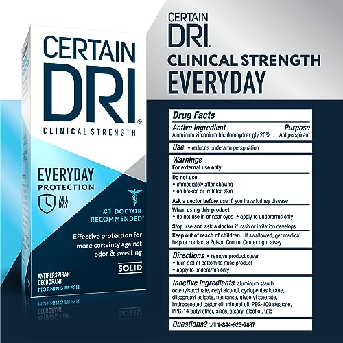 Certain Dri Everyday-Strength Clinical Antiperspirant - 72-Hour Sweat Protection for Hyperhidrosis - Doctor-Recommended - Travel-Friendly - Fresh Scent - 2.6 oz
