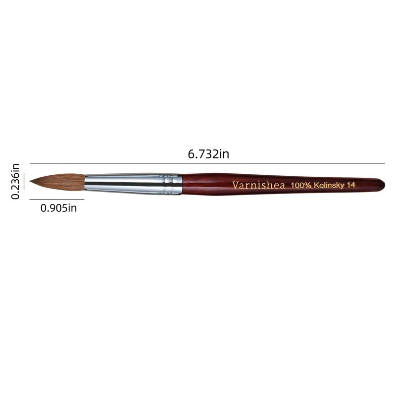 varnishea 100% Pure Kolinsky Hair Acrylic Nail Brush Solid Wood Handle Professional Manicure Brushes for Powder Nail Acrylic Application - Salon & DIY Nail Art Essentials - Size 14, 1.0 Count