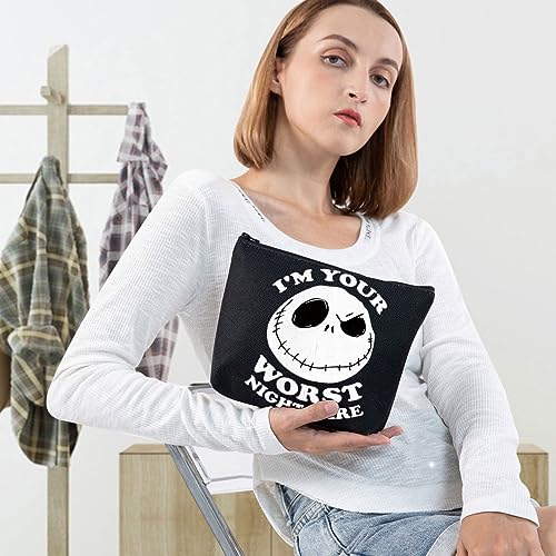 WZMPA Funny Jack Cosmetic Bag Jack Fans Gifts I'm Your Worst Nightmare Makeup Zipper Pouch Bag Horror Fairy Tales Merchandise (Worst Nightmare -BL)