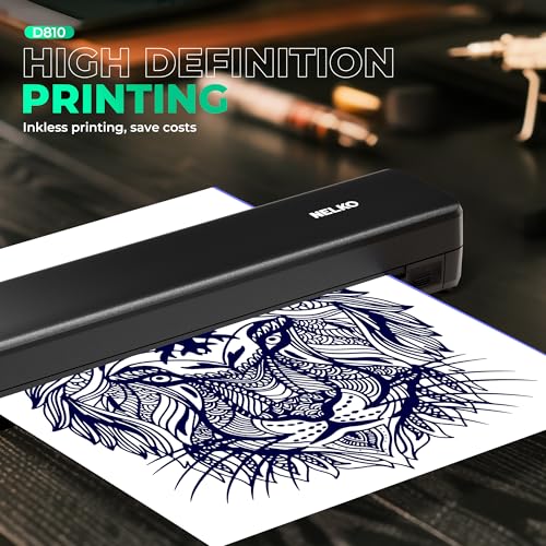 Nelko Tattoo Stencil Printer, D810 Wireless Thermal Tattoo Printer with 10pcs Tattoo Transfer Papers, Portable Tattoo Machine for Artist & Beginners, Compatible with Phones, Tablets & PC, Black