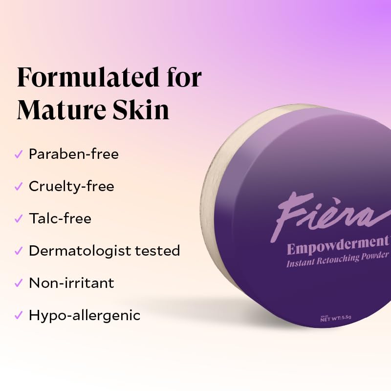 Fièra Empowderment™ Finishing Powder - Talc-Free Blurring & Soft-Matte Formula for Mature Skin | Medium Shade, 0.2 OZ