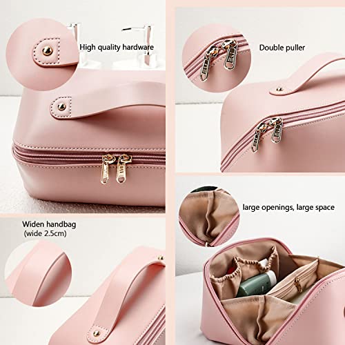 Large Capacity Cosmetic Bag, Travel Cosmetic Storage Bag with Handle, Portable Zipper Cosmetic Bag Toiletry Bag Makeup Bag Large with Compartments for Women Girls