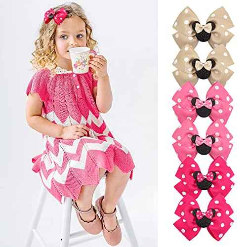 Qearl 16 Pcs Mouse Ears Bow Clips for Girls, Polka Dot Red Bows Theme Park Costume Party Decoration for Toddlers Girls in Pairs