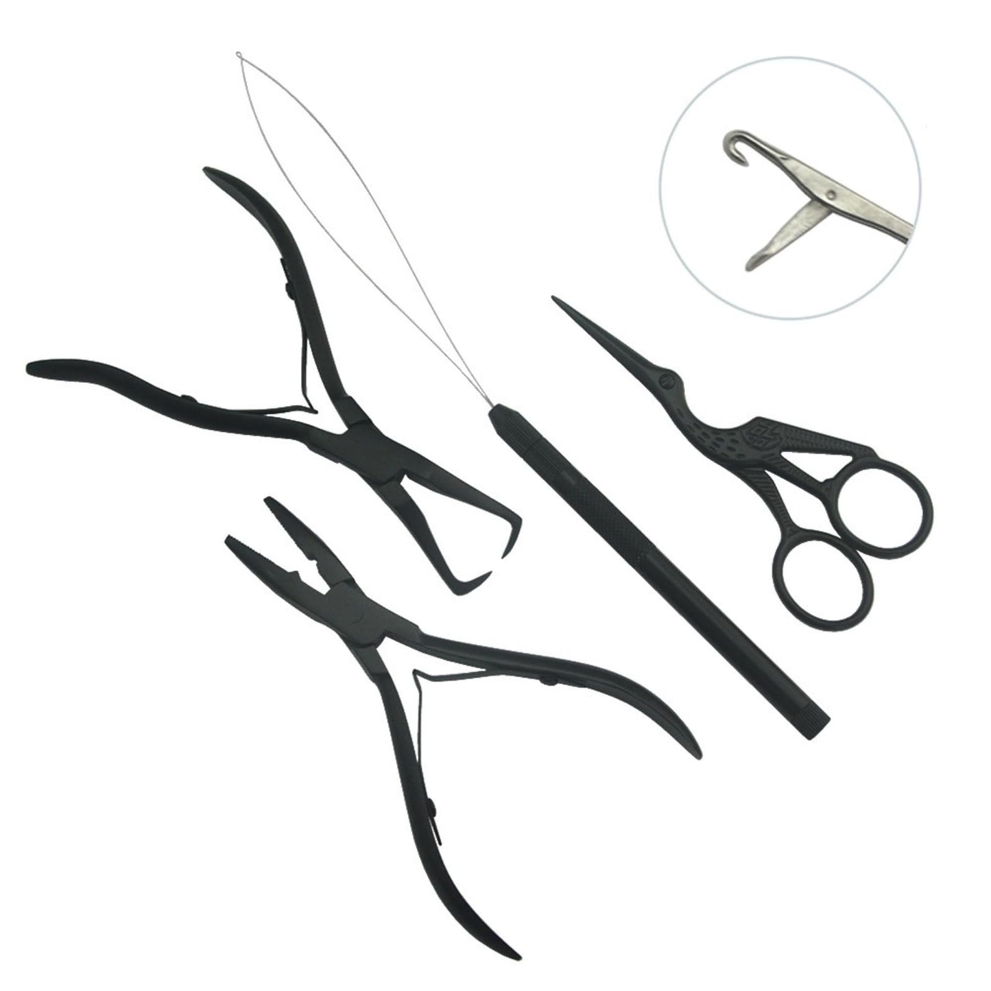 Hair Extension Beading Tool Kit Hair Extensions Micro Link Bead Closer and Remover Pliers and Cutting Scissors Set, Link Micro Ring Loop Needle Pulling Hook Threader Wire for Silicone Rings(Black)