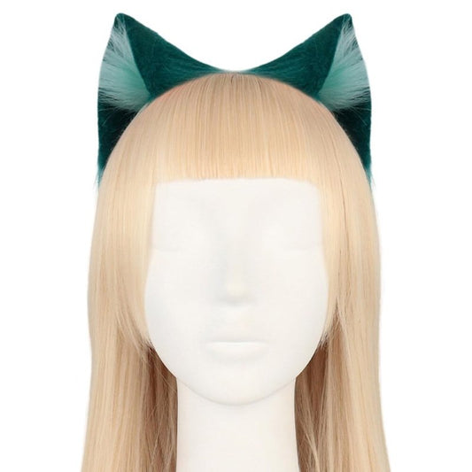Surakey Long Fur Cat Ears Anime Cosplay Headband Plush Hairband Halloween Cosplay Party Costume for Men and Women Role-Playing (Green)