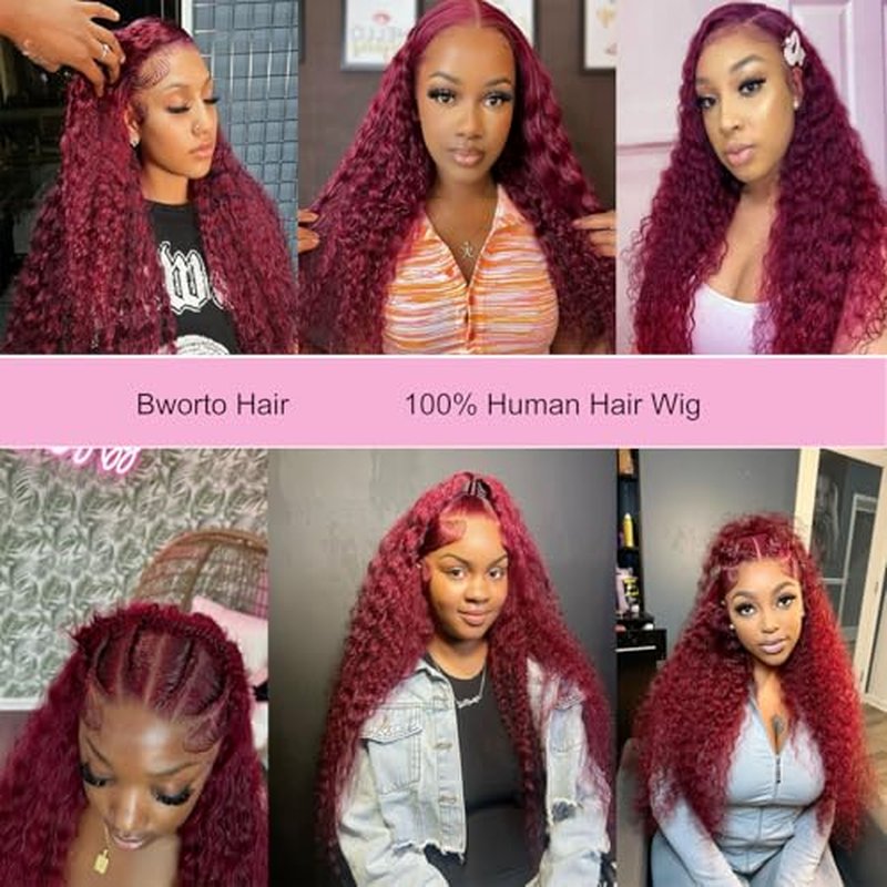Burgundy Wig Human Hair 99j Burgundy 13x6 Deep Wave Lace Front Wigs Human Hair Pre Plucked HD Transparent Lace Frontal Wigs for Black Women Red Colored Wig 22 Inch