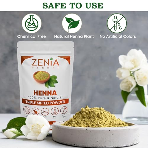Zenia 100% Pure & Natural Henna Powder (Lawsonia Inermis) | 100 grams (3.5 oz) | Orange-Red Hair Color | Triple Sifted | Fresh from Rajasthan | No Chemicals, No Additives