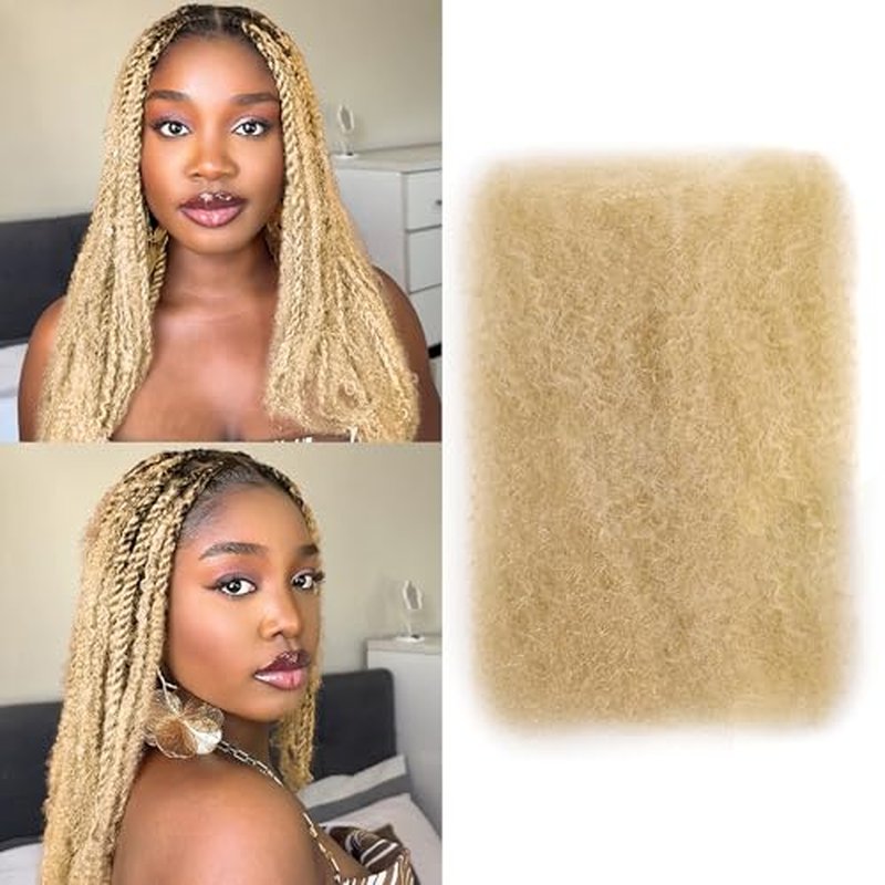 BLL Afro Kinkys Bulk Human Hair-100% Human Hair for Mini Twist Braiding Dreadlock Loc Extensions Afro Kinky Curly Hair Bulk Black Color (613#, 22 Inch Pack Of 1)