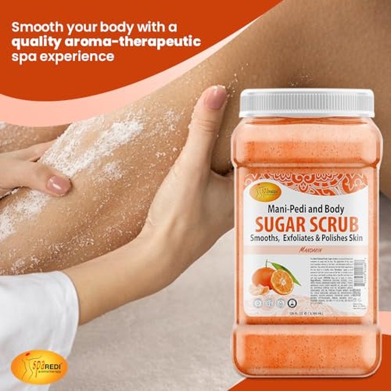 SPA REDI - Sugar Body Scrub, Mandarin, 128 Oz, Exfoliating, Moisturizing, Hydrating and Nourishing, Glow, Polish, Smooth and Fresh Skin - Body Exfoliator