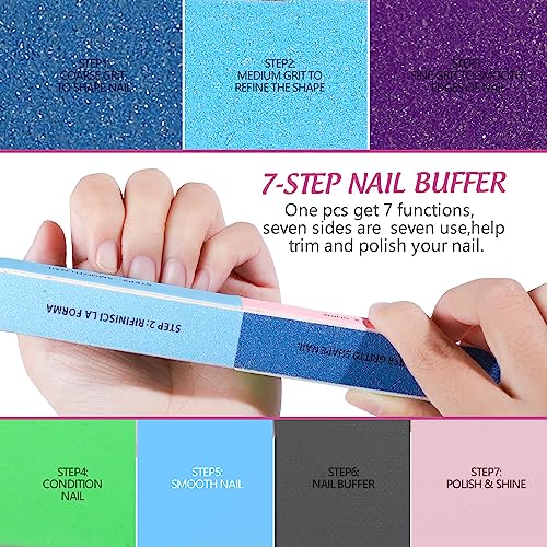 FANDAMEI Nail Files and Buffers, 20PCS Nail File Kit. Rectangular Nail Buffer Block & 100/180 Grit 7 Way Nail File & Polishing Buffer. Nail Prep Kit. Professional Manicure Nail Tools