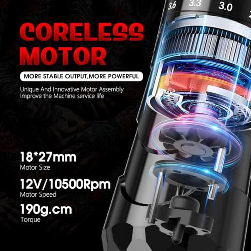 Tattoo Gun Kit, Xnet Void Cordless Tattoo Machine, Rotary Pen Machine 7 Adjustable Strokes with 1800mAh Dual Battery, 20pcs X-ray Mixed Sizes Cartridge Needles for Tattoo Artists
