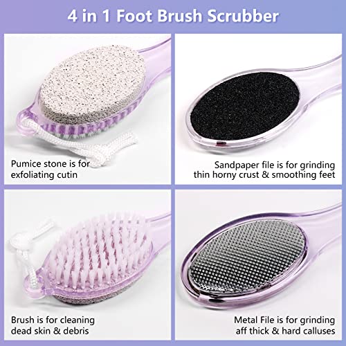 Pumice Stone Brush for Feet - 2 Pack Foot Brush Scrubber 4 in 1 Foot File Pedicure Paddle Kit for Foot Care (Lilac and Blue)