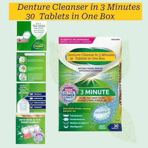 3 Minute Denture Cleaner 30 Tablets in Triplemint Bundle with Dentu-Care Denture Cleaning Cup Case With Lid Basket and Draining Basket for Cleaning and Storing