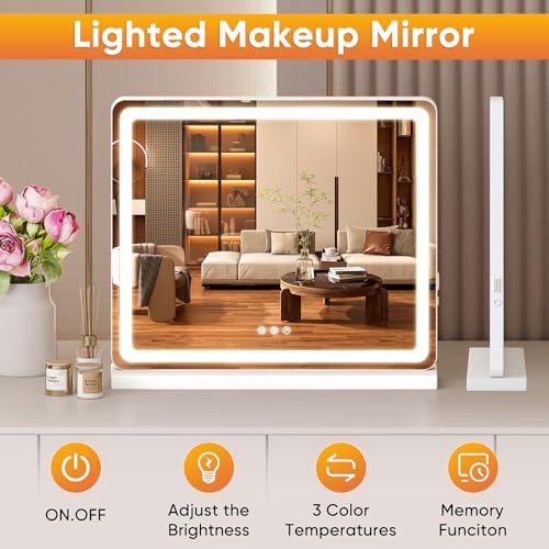 Sweetcrispy 20"x22" LED Vanity Mirror with Lights, Smart Makeup Mirror with Touch Control, 3-Color Lighting