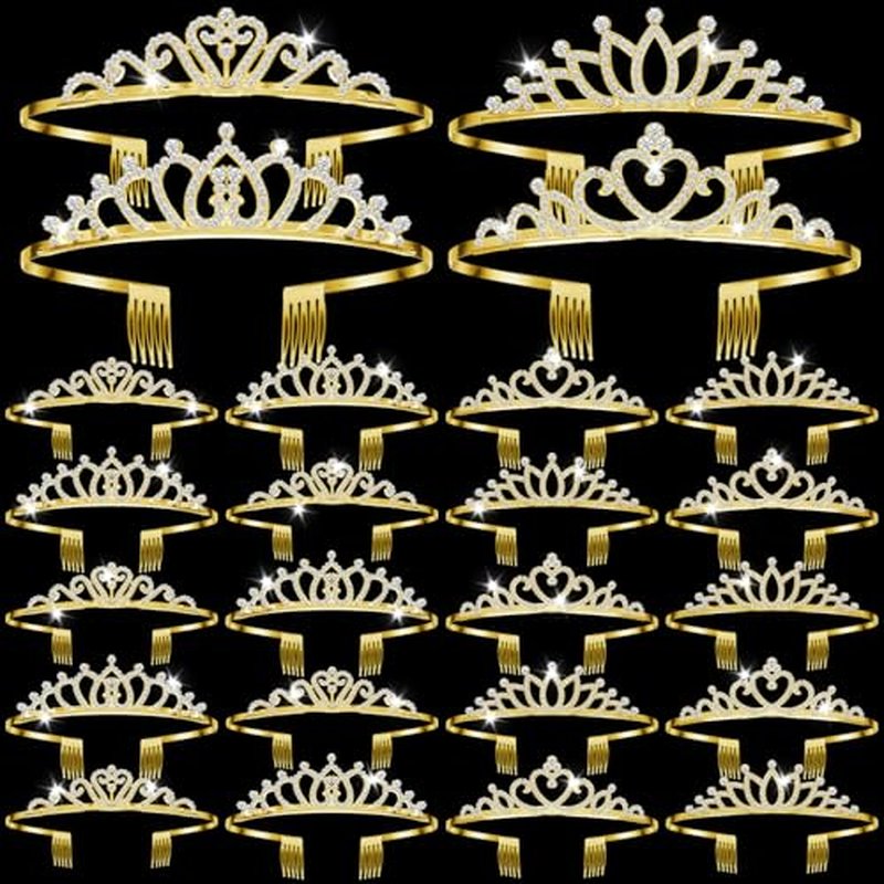 24 Pcs Crystal Tiara Headbands for Women Princess Headband Crown with Combs Tiaras and Crowns for Pageant Bridal Wedding Prom Party Gifts