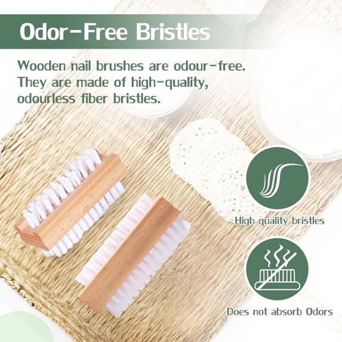 DBEBTOOL Nail Brush Set - 4pcs Two-Side Fingernail Nail Brushes for Cleaning, Wooden Nail Cleaning Brush, Stiff Nail Scrubber Brush for Cleaning Toes and Nails