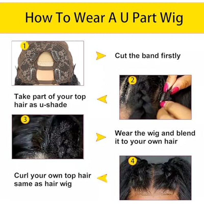 U Part Human Hair Wig Body Wave Brazilian Virgin Hair Glueless Wigs Human Hair 180% density U Part Wig for Black Women Clip In U Part Wig Human Hair Upart half wig Natural Black Color 22 inch