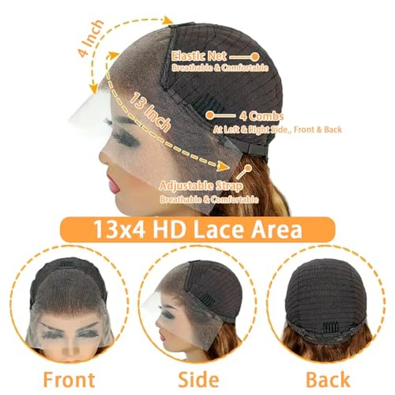 Highlight Ombre Lace Front Wig Human Hair 26In Honey Blonde Wig Human Hair Body Wave Lace Front Wigs Human Hair 180 Density Frontal Wigs Human Hair for Women 4/27 Colored Pre Plucked with Baby Hair