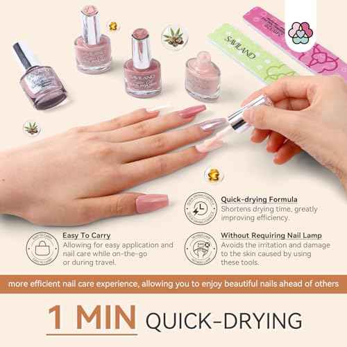 SAVILAND Nail Polish Set with Base Top Coat: Quick Dry 12 Classic Pink Nail Polish Non Gel Regular Nails Polish Kit with Castor Oil Toe Nail Lacquer Set for Women Nail Art 0.34 oz Fall Autumn