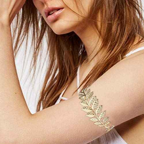FUNRUN JEWELRY 4PCS Greek Goddess Headband Arm Cuff Bridal Jewelry Set Roman Laurel Leaf Branch Crown Armlet Upper Arm Band Bracelet for Women Party