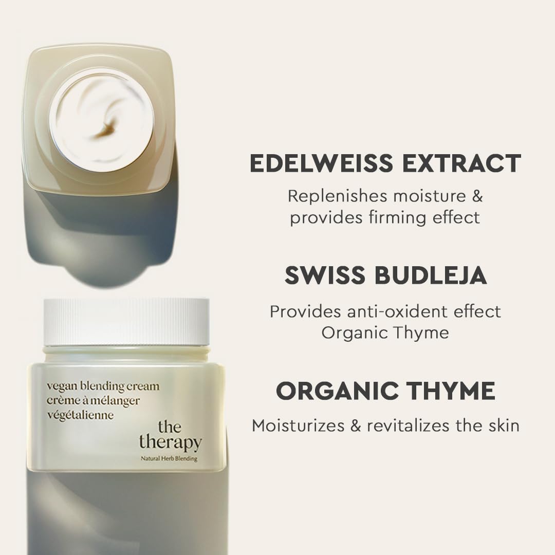 The Face Shop The Therapy Vegan Blending Cream Face Moisturizer - Soothing, Anti-Aging, Anti-Wrinkle, Firming Cream - Refillable - Face Cream Ideal for Sensitive & Dry Skin - Korean Skin Care