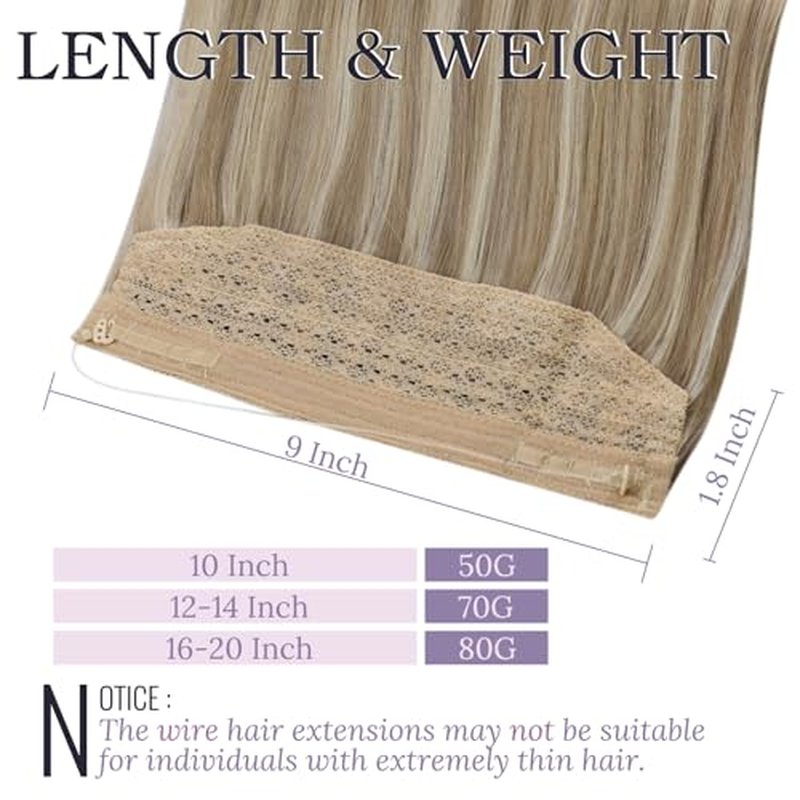 Fshine Wire Hair Extensions Golden Blonde Mix Light Blonde Highlightted 18 Inch Invisible Layered Wire Hair with Transparent Fish Line Straight Hair Clip in Extension 80 G