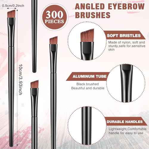 300 Pcs Disposable Eye Brow Brush Multifunction Eyebrow Cosmetic Brushes for Eyebrows Portable Angled Professional Brow Tint Esthetician Supplies Bulk(Black)