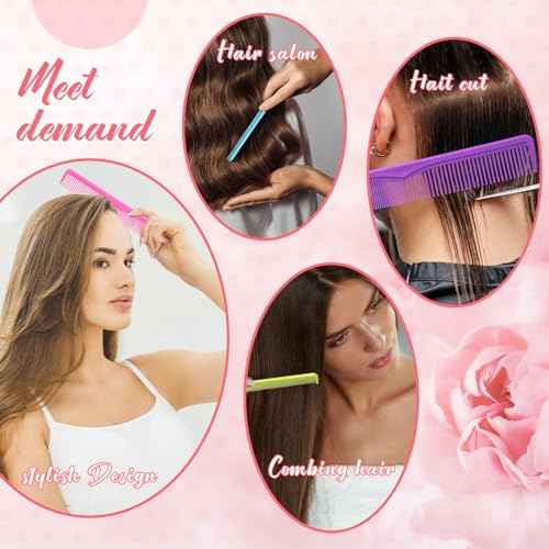 Meanplan 24 Pieces Hair Cutting Combs Professional Barber Hairdressing Combs Carbon Fiber Wide and Fine Tooth All Purpose Hair for Men and Women(Bright Color)