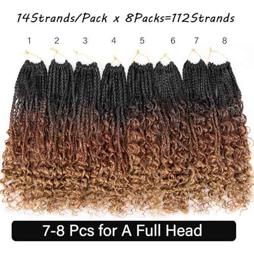 Goddess Box Braids Crochet Hair 14inch 112 Stands Boho Crochet Box Braids with Curly Ends 8 Packs Boho Box Braids Crochet Hair for Black Women Pre Looped Boho Box Braids Crochet Hair Extensions