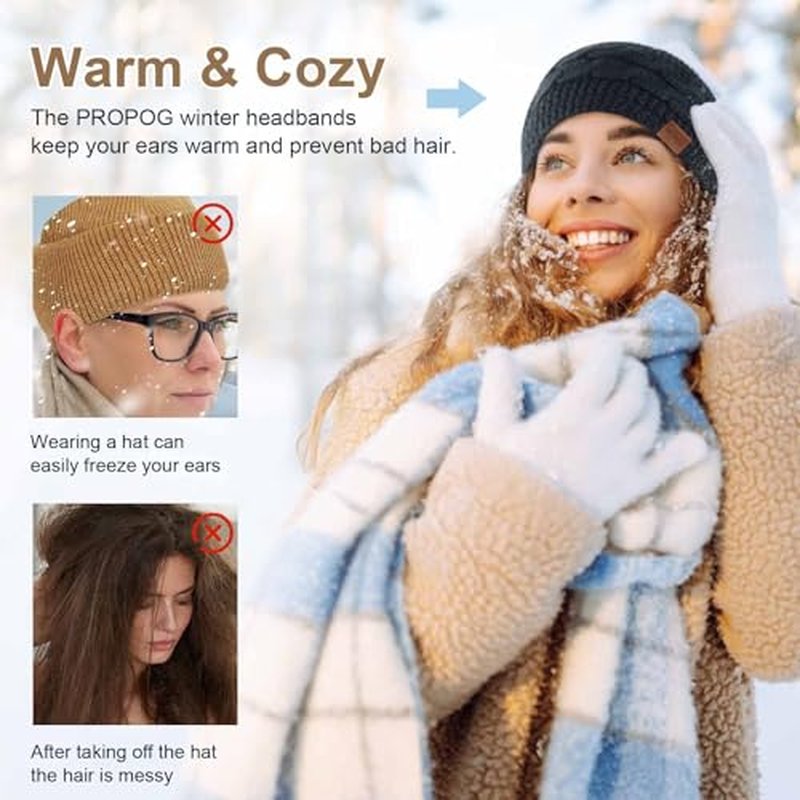Ear Warmer Headbands for Women 2 Pack Thick Ear Muffs for Winter Women Fleece Head bands Ear Covers for Cold Weather Soft Stretch Head Wraps Accessories as a Gift for Christmas Other Occasions