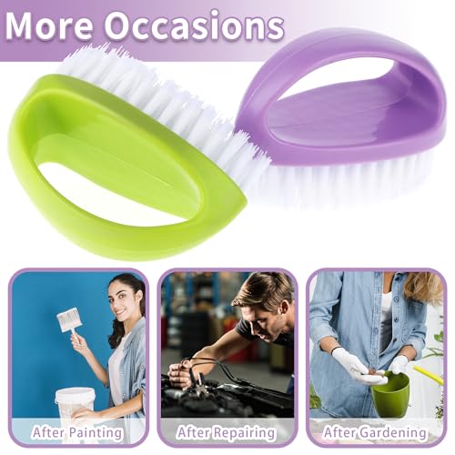 Hand Nail Brushes, 2pcs Grip Clean Heavy Duty Nail Brushes for Cleaning Fingernails Nylon Firm Stiff Bristles Deep Clean Scrubber for Mechanics Gardeners Hand Under Nails Toes(Green, Purple)