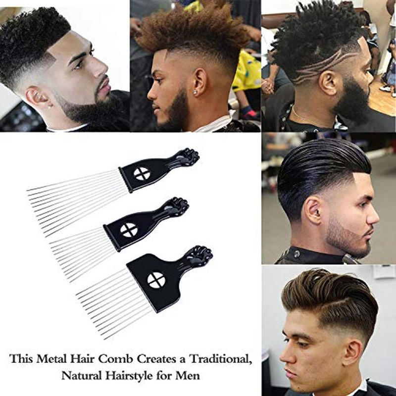 Hair Picks - Black Metal Afro Combs for Hair Styling, Fist Pick for Women and Men