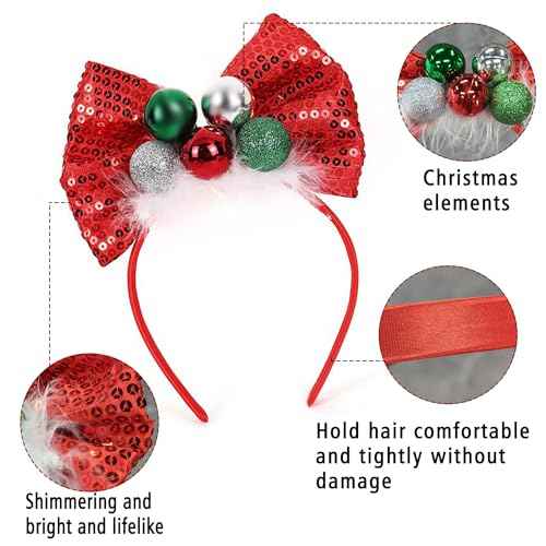 Totelux Christmas Reindeer Antlers Headband Xmas Bells Headband for Women Girls Christmas Party Hair Accessories Photo Props