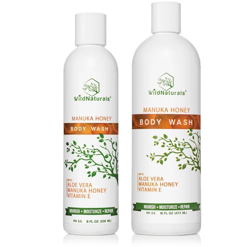 Wild Naturals Manuka Honey Eczema and Psoriasis Body Wash – Organic, Natural Body Wash with Aloe Vera, Cehami, and Manuka Honey – Plant-Based, Sulfate-Free, Cruelty-Free Skincare
