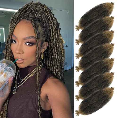 Marley Hair 18 Inch 7 Packs Pre Separated Springy Afro Twist Hair Ombre Honey Blonde Marley Twist Braiding Hair for Faux Locs Crochet Hair Pre Fluffed Spring Twist Hair Extensions (18",1B/27)