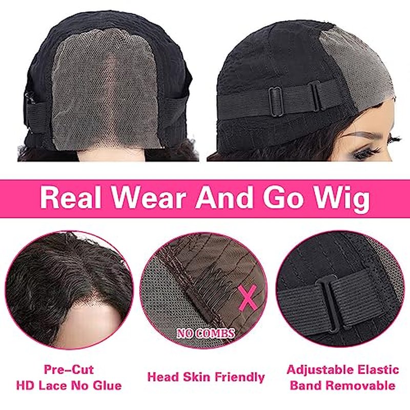 Wear and go Glueless Wig for Beginners 200% Density Glueless Wigs Human Hair Pre Plucked Water Wave Lace Front Wigs Human Hair No Glue Upgraded Ready to Wear Wigs 18 Inch