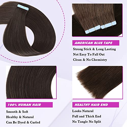 Tape in Hair Extensions Human Hair Dark Brown Straight Hair Extensions Tape in Human Hair 20 Pcs/Pack 50g