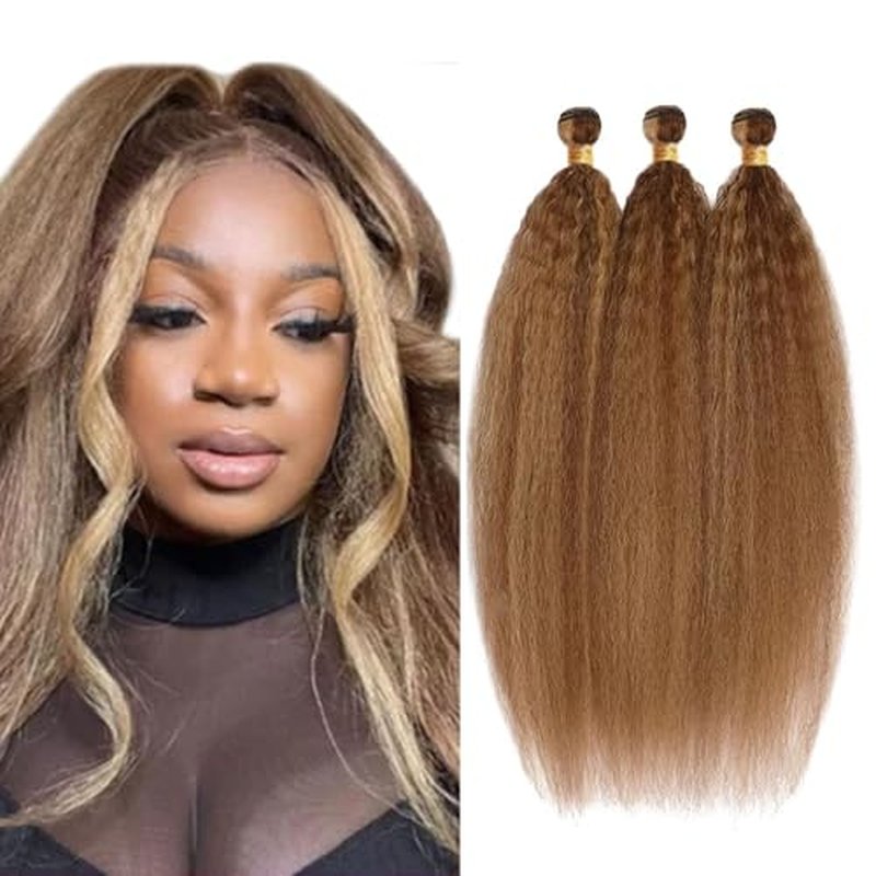 P427 Highlight Blonde Bundles Human Hair Brown Kinky Straight 3 Bundles 22 24 26 Inch Unprocessed Brazilian Virgin Remy Honey Blonde Yaki Straight Bundle Human Hair Extensions