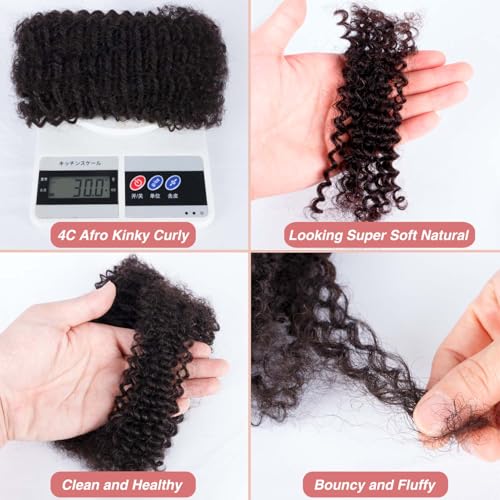 Afro Kinkys Bulk Human Hair for Mini Twist Braiding Braids Locs Dreadlock Extensions Afro Kinky-Curly Human Braiding Hair Bundles For Men Women Kids 16 Inch 2 Bulks 60g #1B Natural Black Soft Fluffy