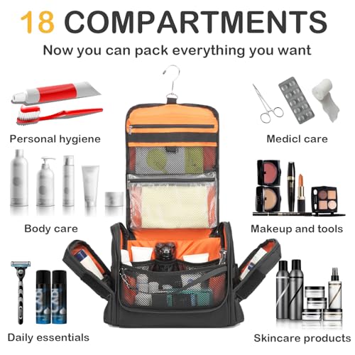 Toiletry Bag for Men - Tactical Hanging Toiletry Travel Bag Shower Bathroom Organizer for Cosmetics/Shaving/Traveling Toiletries Kit, Portable Case with Handle & Swivel Hook, Black