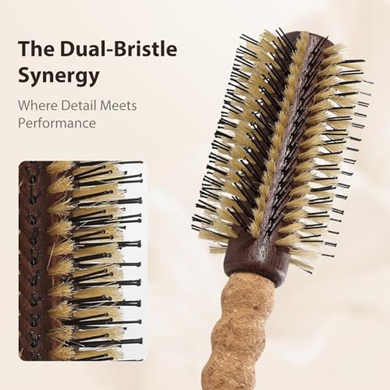 Professional 2.5" Round Brush for Thick & Coarse Hair | Reinforced Boar Bristle & Nylon Blend | Ultra-Light Ergonomic Cork Handle | Smooths Frizz into Polished, Glass-Like Shine