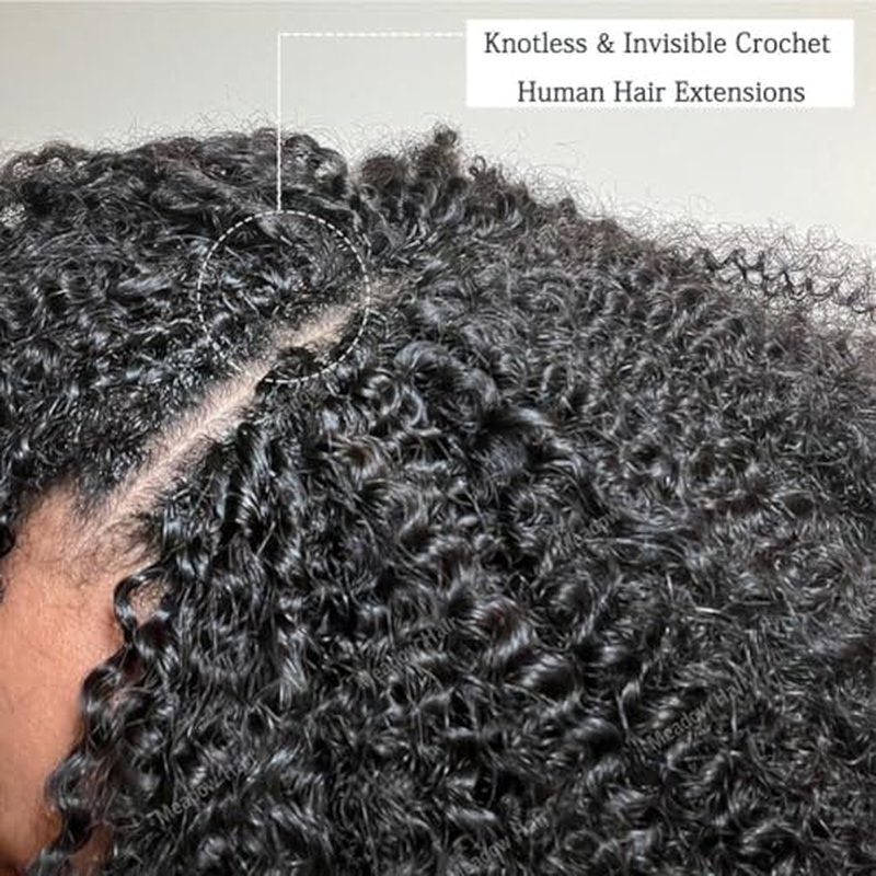 Knotless Pre Separated Human Hair Crochet Extensions for Braids Afro Kinky Curly Brazilian Virgin Feather Hair Bundles Boho Twist Braiding Hair for Black Women 22inch 60g