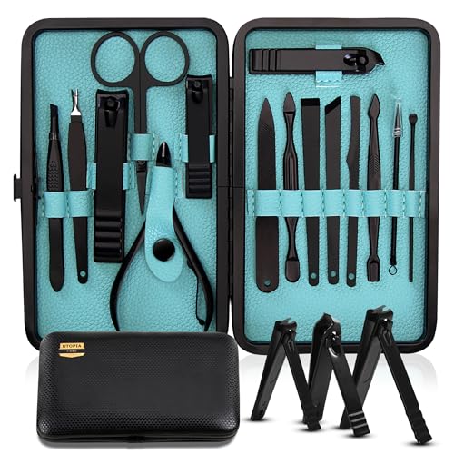 Utopia Care Nail Clippers Professional Nail Kit or Manicure Kit for Women and Men, Stocking Stuffers or Groomsmen Gifts 16Pcs Pedicure Set for Fingernail, Toenail Clippers with Travel Case