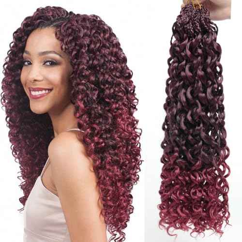 18 Inch Pre Looped Crochet Hair for Black Women - Gogo Curl/Beach Curl/Ocean/Water/Deep Wave Crochet Hair 8 Packs, Synthetic Hair Tangle-Free Natural Look Curly Hair Extensions (1B/BUG)