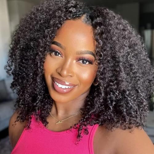 Mongolian Afro Kinky Curly Human Hair 3 Bundles (10 12 14 Inchs) Afro Curly Weave Hair Extensions for Black Women Unprocessed Virgin Hair Afro Kinky Human Hair Bundles Natural Color