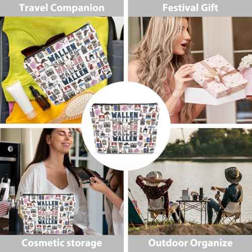 TBT Inspired Make Up Bag Cosmetic Bag for Women Western Country Music Lover Gift Merch Vintage Cute Cowgirl Graphic Cowboy Skull Bag for Friends Female Birthday Christmas